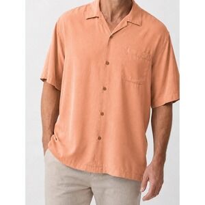Tommy Bahama 100% Silk Camp Shirt Peach Camp Collar Button Up Size L